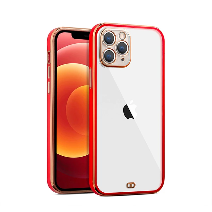 iPhone 11 Pro Max 6.5inç Gold Çerçeve Kamera Korumalı Bumper Kılıf - Kırmızı