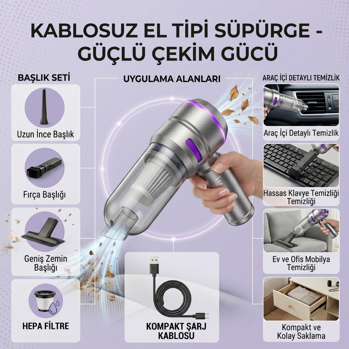 Kablosuz El Tipi Çoklu Başlıklı Süpürge