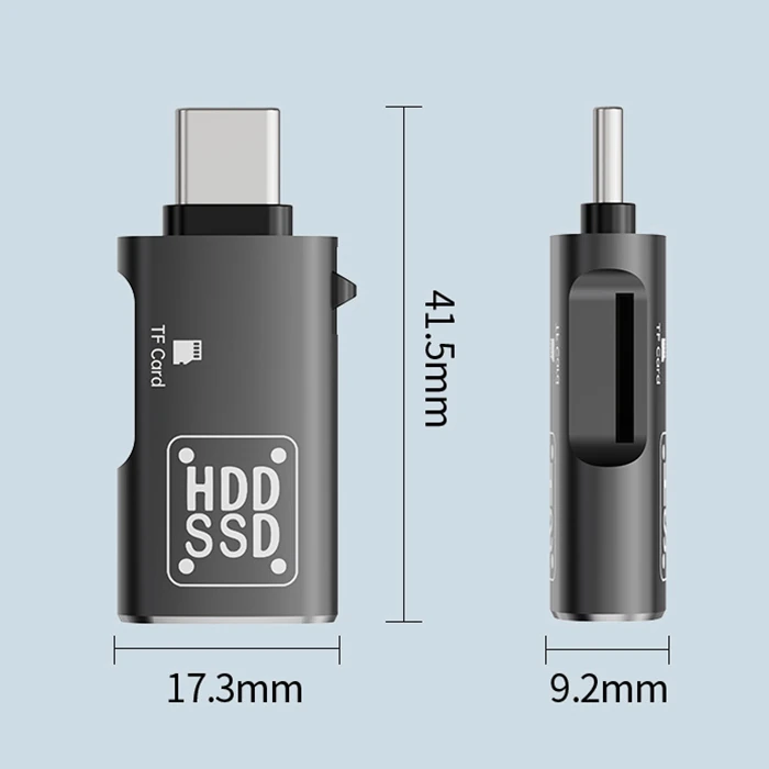 Ally Type-c to USB + TF Kart Çevirici Otg Adaptör - Siyah