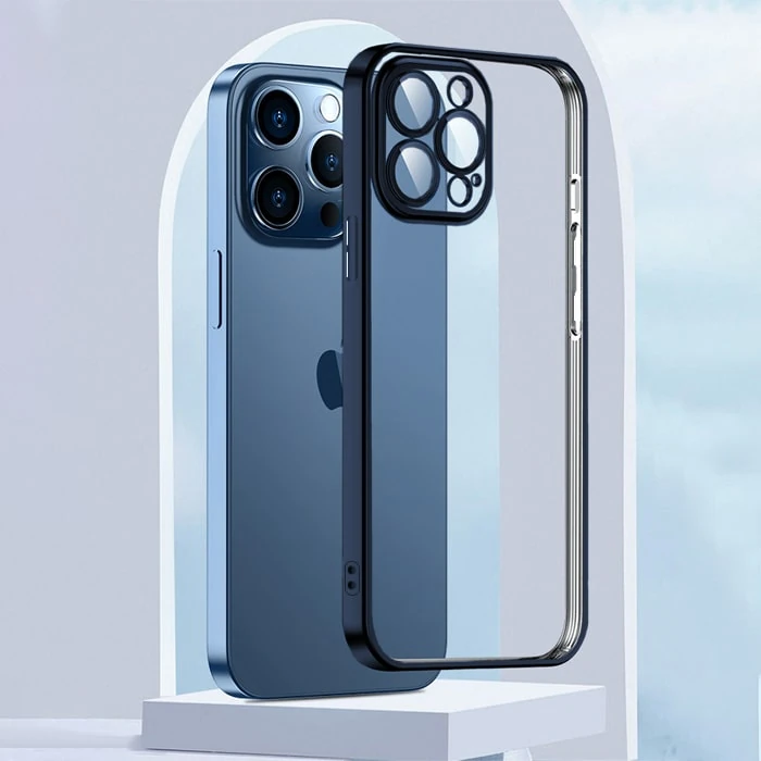 Ally Fashion Series iPhone 13 Pro 6.1inç Kılıf Renkli Kenar Lazer Çerçeveli Silikon Kılıf - Füme