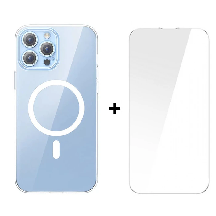 Baseus Crystal iPhone 13 Pro Magsafe Silikon Kılıf + Tempered Ekran Koruyucu Set - Şeffaf 2