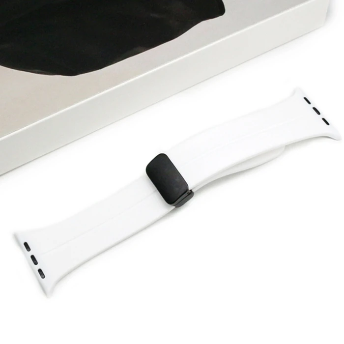 Ally Apple Watch 7-8 41mm 6-5-4 40mm Manyetik Uçlu Silikon Kayış Kordon 3-2-1 38mm - Beyaz