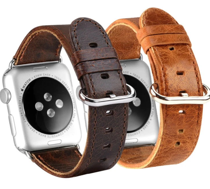 Ally Apple Watch 7-8 41mm 6-5-4 40mm Retro Deri Kordon Kayış 3-2-1 38mm - Açık Kahverengi