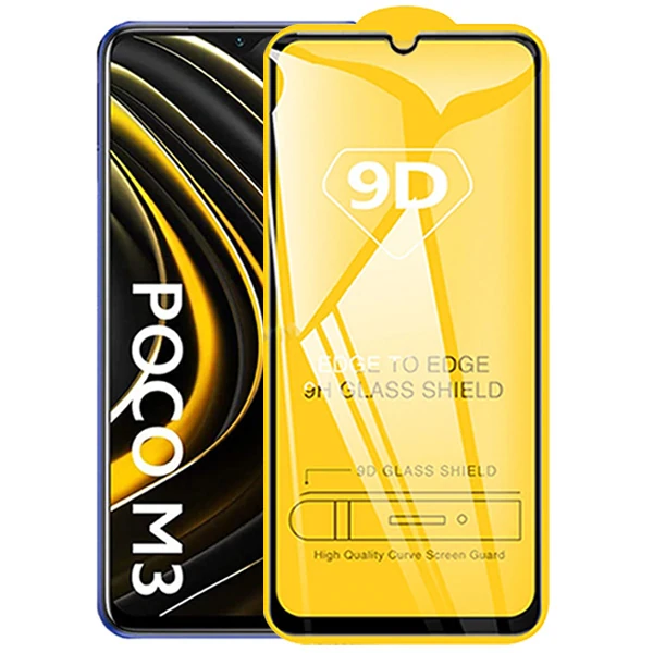 Ally Xiaomi Poco M3 9D Full Glue Tempered Cam Ekran Koruyucu - Siyah