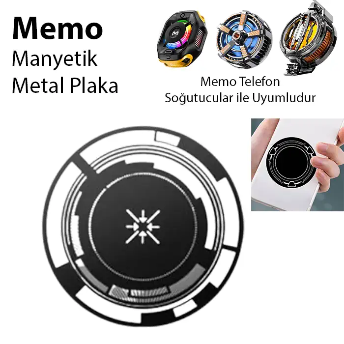 Memo Manyetik Metal Halka - Memo Telefon Soğutucu Uyumlu CX07-CX08 ve Manyetik Tüm modeller - Siyah