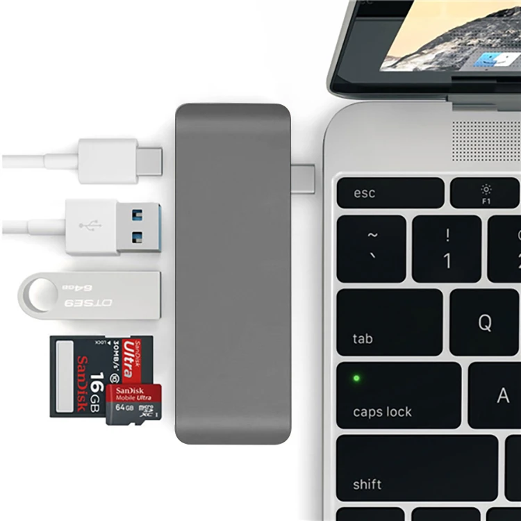 Ally 5 İn1 Usb-C Hub 3.0 Type-C Şarj Kart Reader Type-C Bütün Cihazlar İçin - Gri