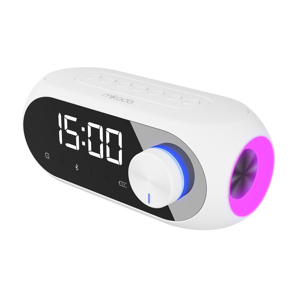 Mikado Mıkado MD-W7 Beyaz 5W FM Radyo USB AUX Bluetooth Kablosuz Taşınabilir 1200mAh Batarya Alarmlı Saat Derece ve Speaker(1923)