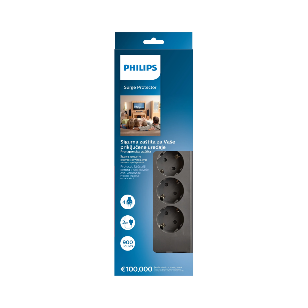 Philips Phılıps SPN3140A/62 4 Soket Akım Korumalı Priz 900 Joules 2Mt Kablo (Gri)(1923)