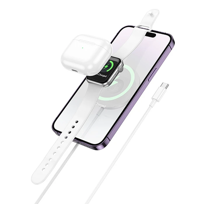 Hoco CW50 15W AirPods + Apple Watch+iPhone 3in1 Kablosuz Manyetik Hızlı Şarj Aleti - Beyaz