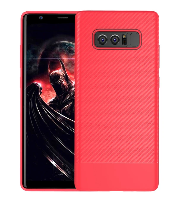 Ally SM Galaxy Note 8 Carbon Fiber Dokulu Premium Soft Silikon Kılıf - Kırmızı