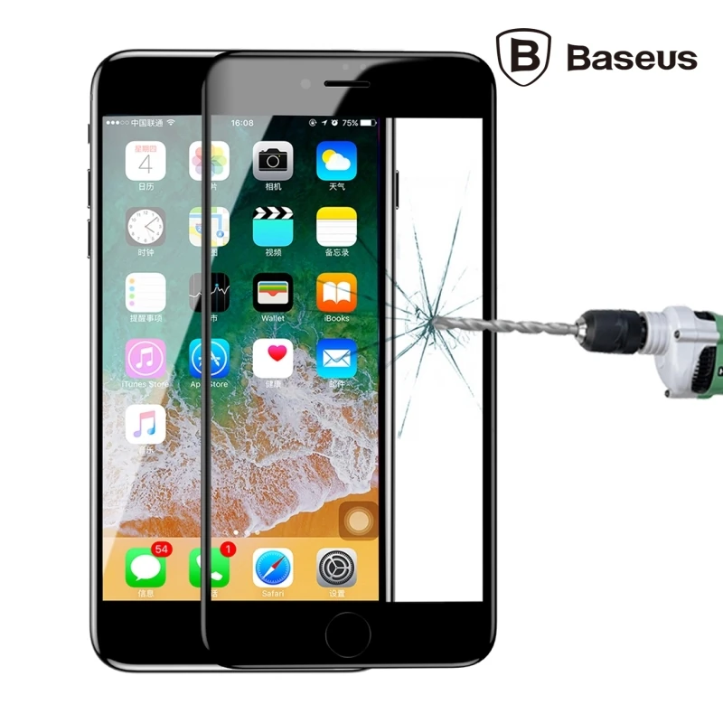Baseus İPhone 78 Plus 4D Cam Ekran Koruyucu Kavisli Full Kaplama Kırılmaz Cam - Siyah
