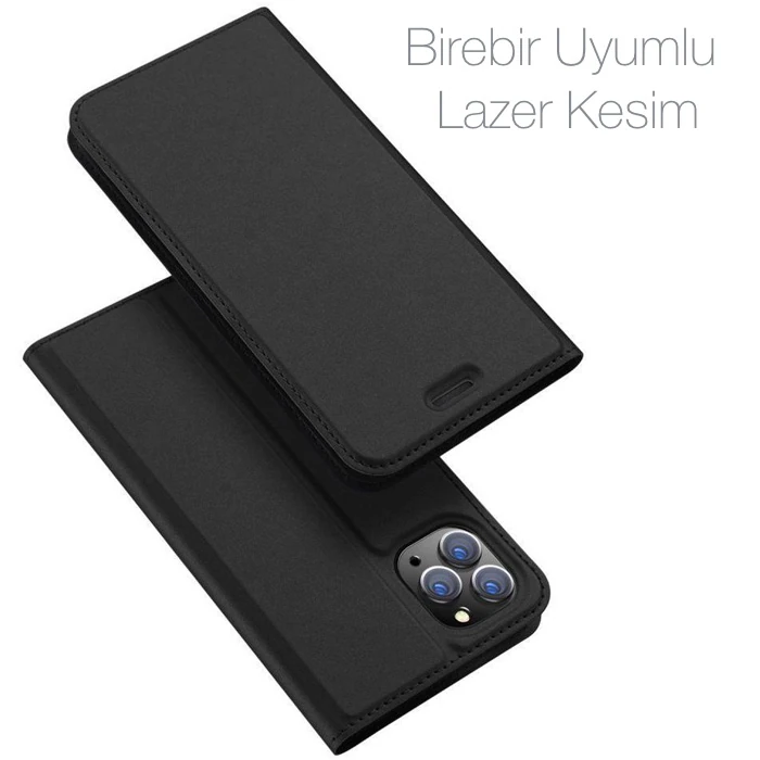 Dux Ducis iPhone 11 Pro 5.8inç Kılıf Kapaklı Flip Cover Kılıf SkinPro Series - Siyah