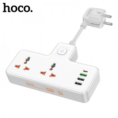 Hoco AC12A 2500W 2 Priz + 3 USB + 30W Type-C Multifonksiyonel Priz Çoğaltıcı Şarj Aleti