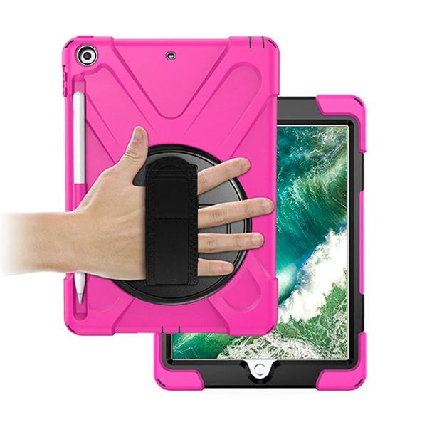 İPad 9.72017 İPad 9.7 2018 Kalem Yerli Standlı Zırh Kılıf/shockproof case - Fuşya