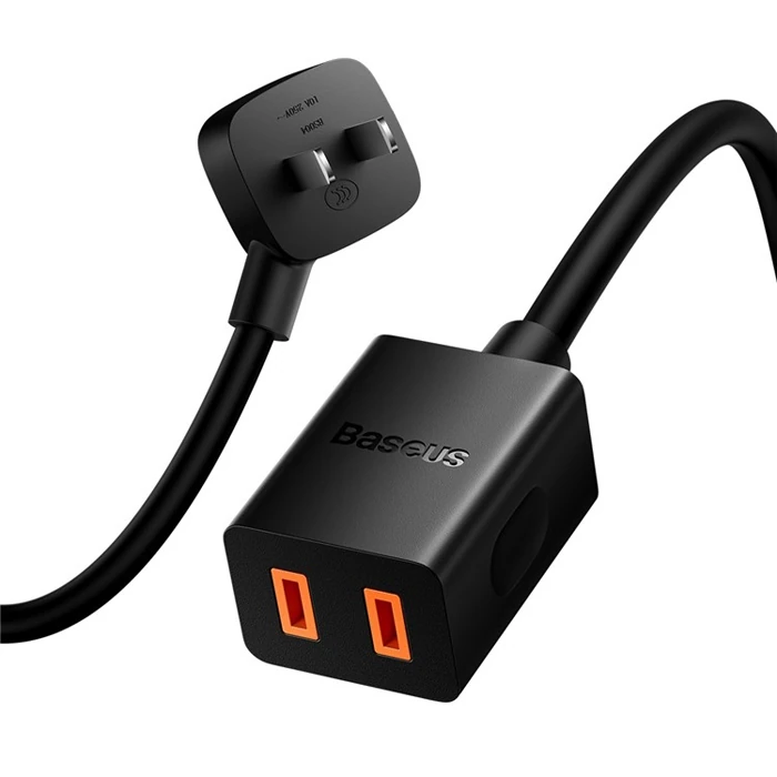 Baseus PowerCombo Mini Power Strip 1AC 10 m Güç Kablosu /EU + UK Fiş Adaptörleri Dahil - Siyah