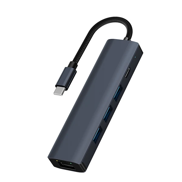 Ally BYL-2302 5 IN 1 Type-c To USB + Type-c + Ethernet Dönüştürücü Çoğaltıcı Hub - Füme