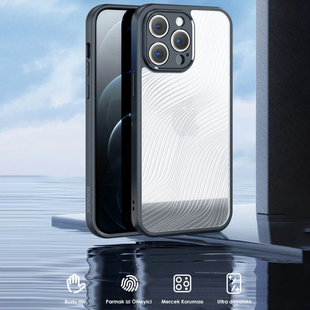 Dux Ducis iPhone 12 Pro Max Aimo Series Premium Buzlu Sert PC-TPU Kılıf - Siyah