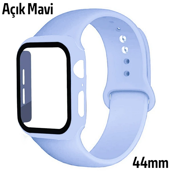 Ally Apple Watch 4-5-6 44mm Silikon Kordon Kayış ve Ekran Koruyucu Kılıf - Açık Yeşil