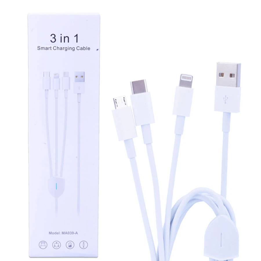 Ally Ma039-A Usb-Type-C Micro Usb & Lightning 3in1 Usb Kablo - Beyaz