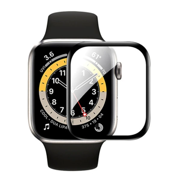 Apple Watch 7-8 41mm 3D Pmma Kavisli Full Cam Ekran Koruyucu PET - Siyah