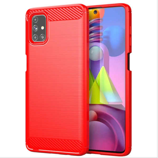 Ally Samsung Galaxy M51 Brushed Carbon Fiber Silikon Kılıf - Kırmızı