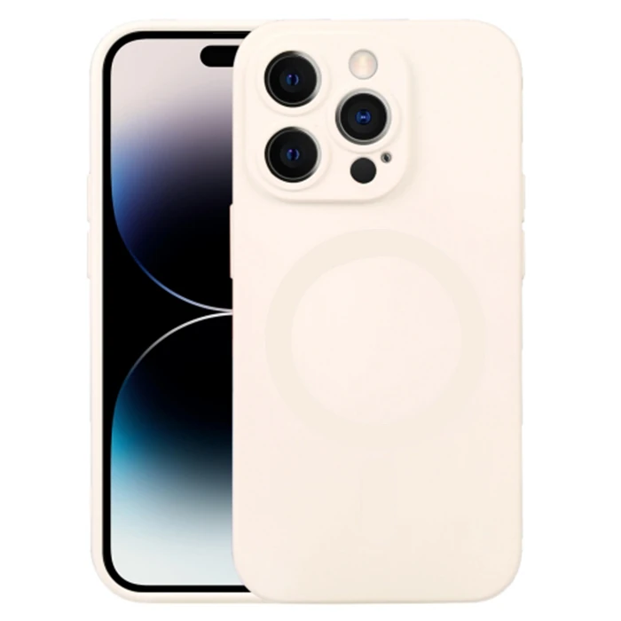 Ally iPhone 14 Pro 6.1inç Liquid Silica Magsafe Uyumlu Silikon Kılıf - Bej