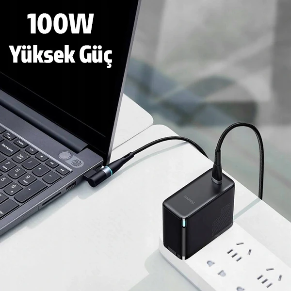 Baseus Zinc Manyetik Type-C to DC Square Portu Lenovo Laptop Şarj Kablosu 100W 2m - Siyah