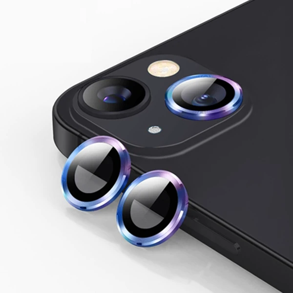 Ally İPhone 13 - 13 Mini 3D Metal Çerçeveli Kamera Lens Koruyucu - Çok Renkli