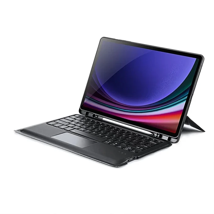 DUX Ducıs Samsung Galaxy Tab S9 + Ayrılabilir Bluetooth Klavye Touchpad PU Deri Kılıf - Siyah