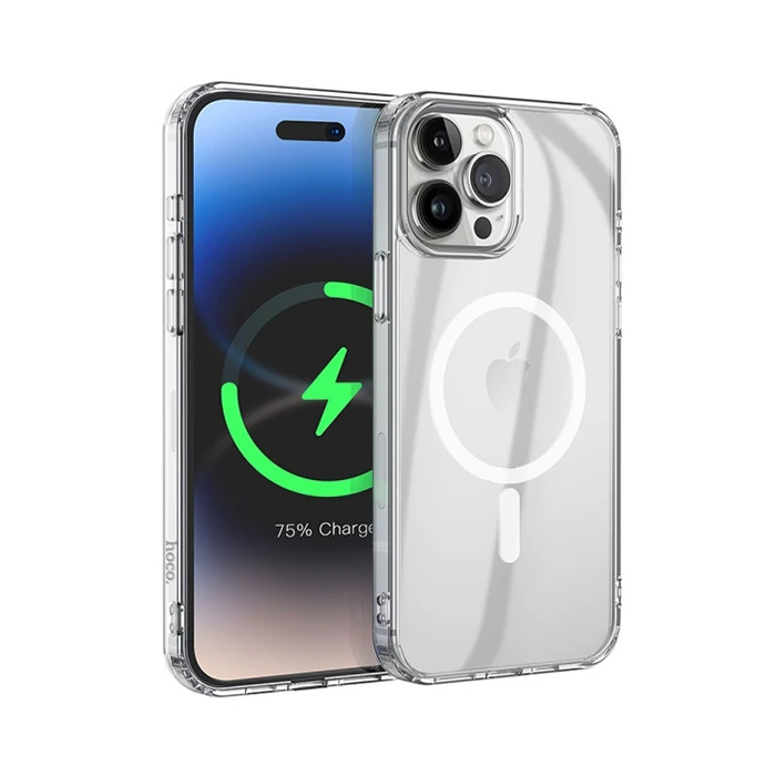 Hoco iPhone 15 Pro Anti-Fall Darbe Önleyici Airbag Manyetik Magsafe Silikon Kılıf - Şeffaf 2