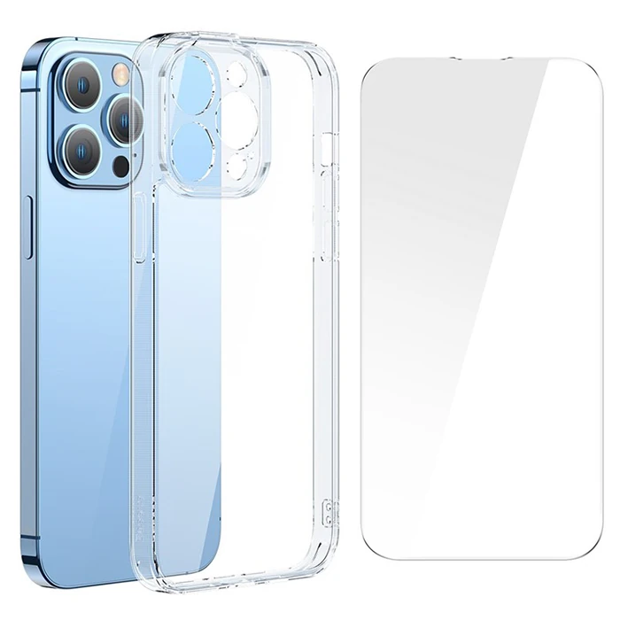 Baseus SuperCeramic Series iPhone 14 Pro 6.1 Koruyucu Cam Kılıf + Full Tempered Ekran Koruyucu Set - Şeffaf 2