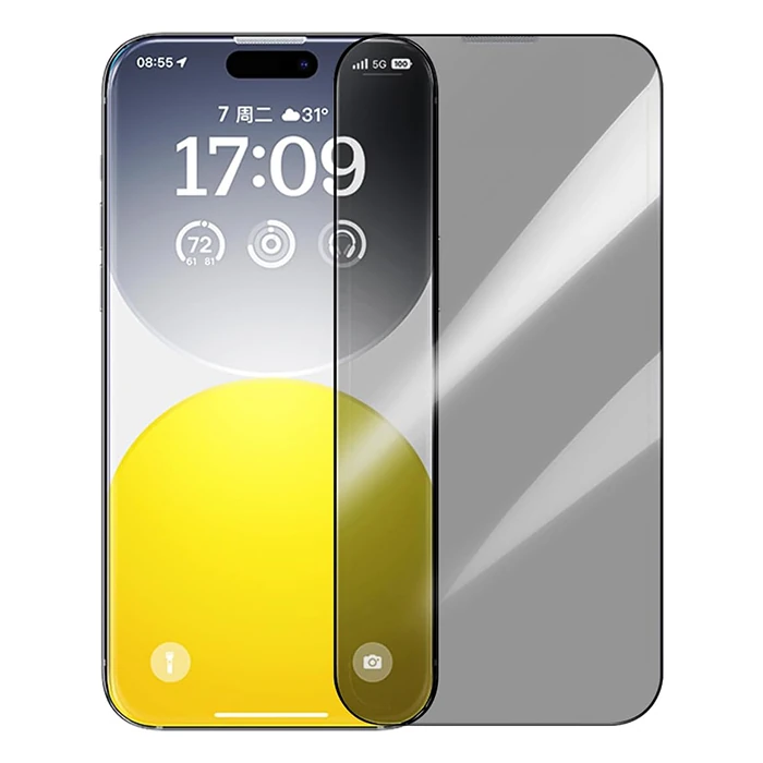 Baseus Crystalline iPhone 15 Privacy Hayalet Full Koruma Cam Ekran Koruyucu - Şeffaf 2