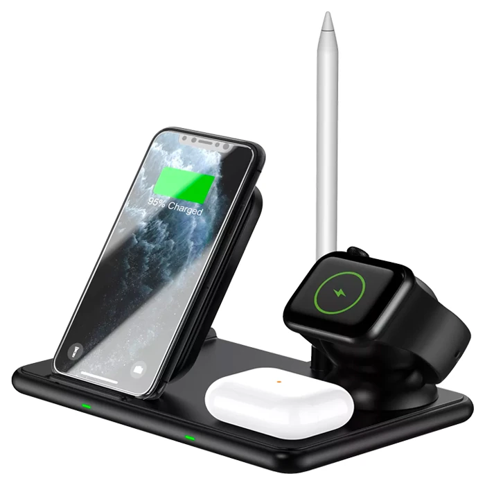 Ally W58 15W Qi Hızlı Şarj 4 in 1 iPhone+ AirPods Pro Kablosuz Şarj Standı - Siyah