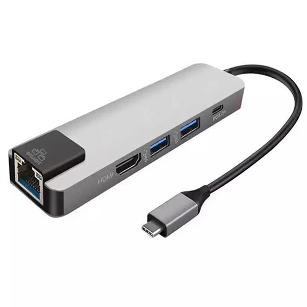 Ally 5İN1 USB 3.1 Type C To Hdmı 2xusb 3.0 RJ45 Ethernet Dönüştürücü Adaptör - Gri