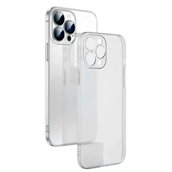 Ally iPhone 13 Pro Max 6.7inch Frosted Glass Şeffaf Kamera Korumalı Kılıf - Beyaz