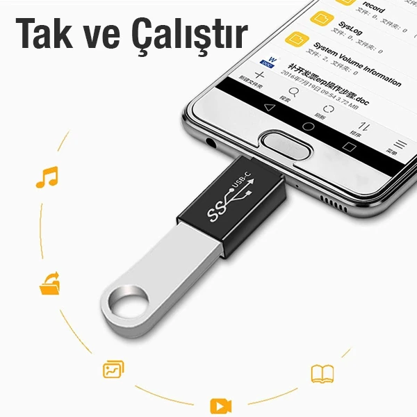 Ally Dişi USB to Type-C OTG Çevirici Dönüştürücü Adaptör - Siyah