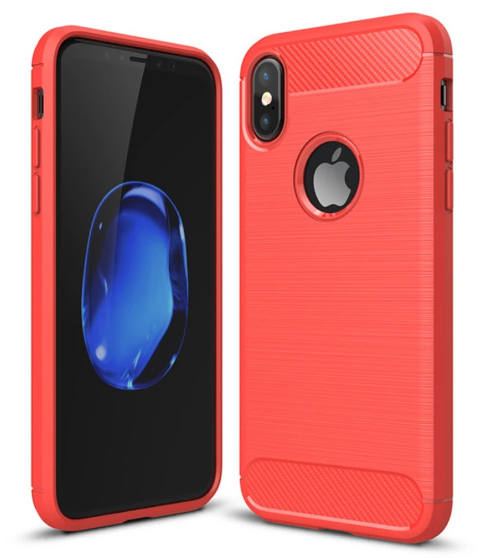 İphone XXS Dark Ultra Koruma Karbon Fiber Silikon Kılıf - Kırmızı