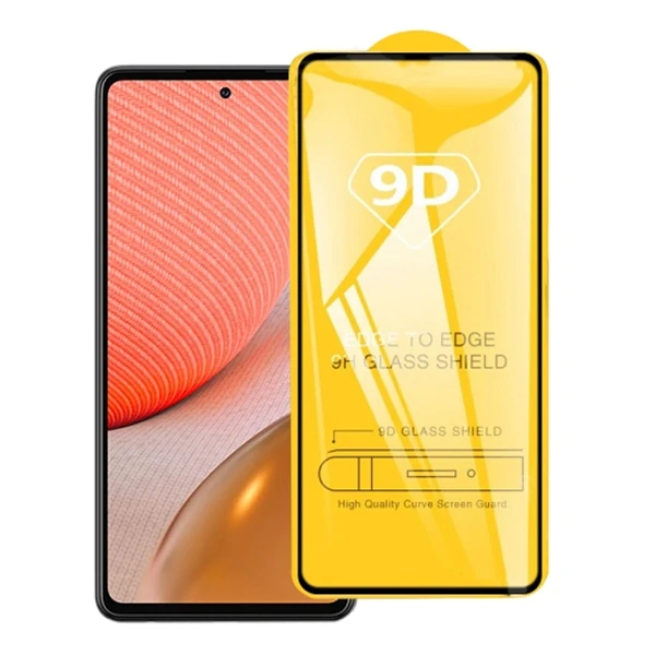 SM Galaxy A72 9D Full Glue Tempered Cam Ekran Koruyucu - Siyah