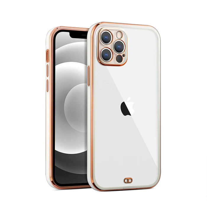 iPhone 12 Pro Max 6.7inç Gold Çerçeve Kamera Korumalı Bumper Kılıf - Kırmızı
