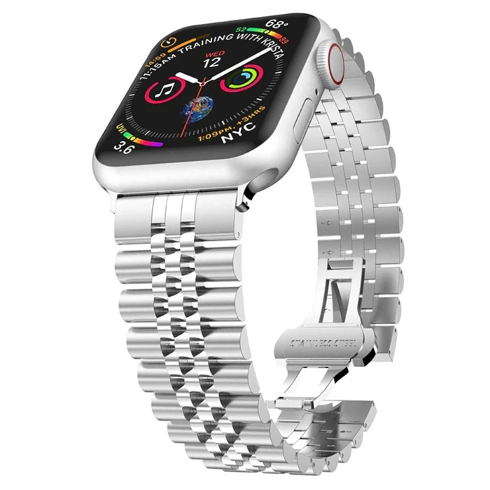 Ally Apple Watch 7-8 41mm 6-5-4 40mm Kayış Kordon Paslanmaz Çelik 3-2-1 38mm - Gümüş