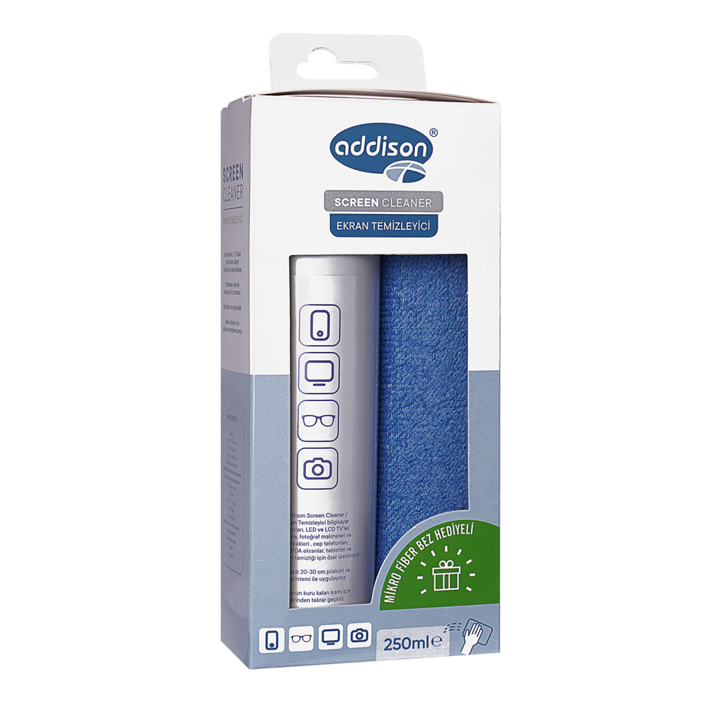 Addison Addıson 300871 Ekran Temizleyici Sprey 250ml. Microfiber Bez ile Birlikte(1923)