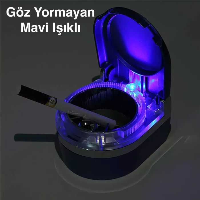 Ally SD-1201 Led Işıklı Kapaklı Araç Küllük Oto Araba Kül Tablası - Siyah