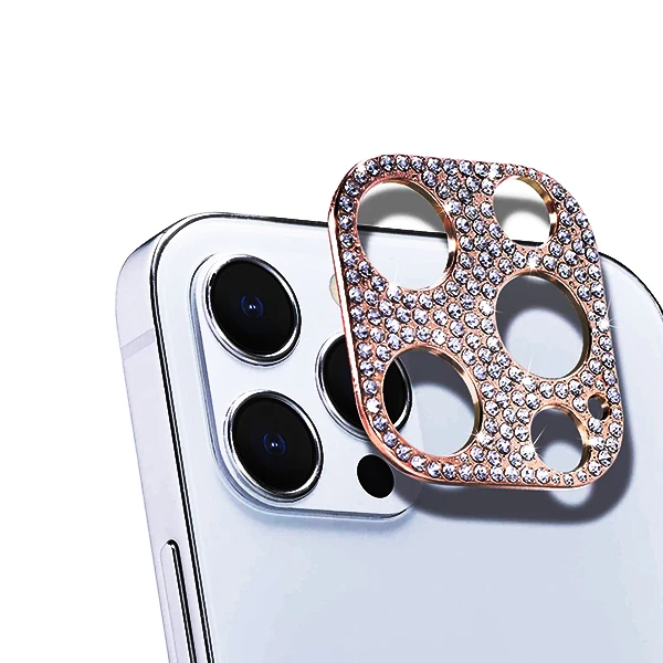 Ally İPhone 12 Pro Max Kamera Koruyucu Lens Diamond Taş İşlemeli - Gold