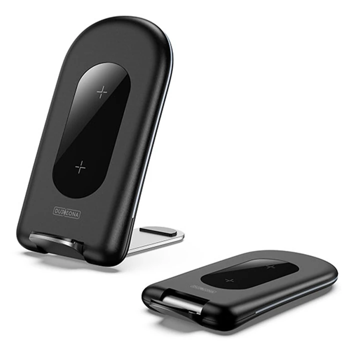 Duzzona W2 Katlanır Standlı 15W Hızlı Şarj Wireless Kablosuz Şarj Cihazı - Siyah