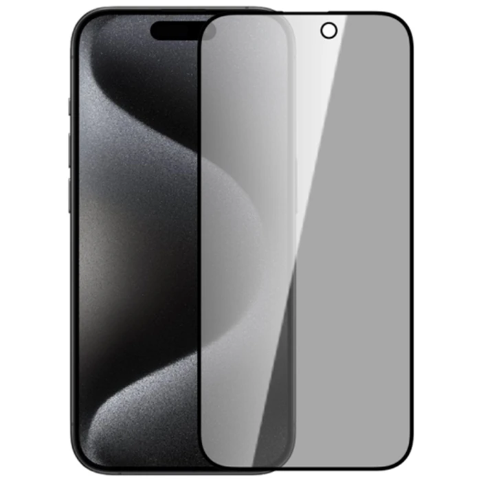 Ally İPhone 15 Plus 3D Full Privacy Gizlilik Cam Ekran Koruyucu Anti-Spy - Siyah