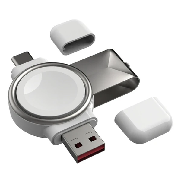 Ally Apple iWatch İçin Taşınabilir 2 in 1 USB + Type-C Şarj Standı - Beyaz