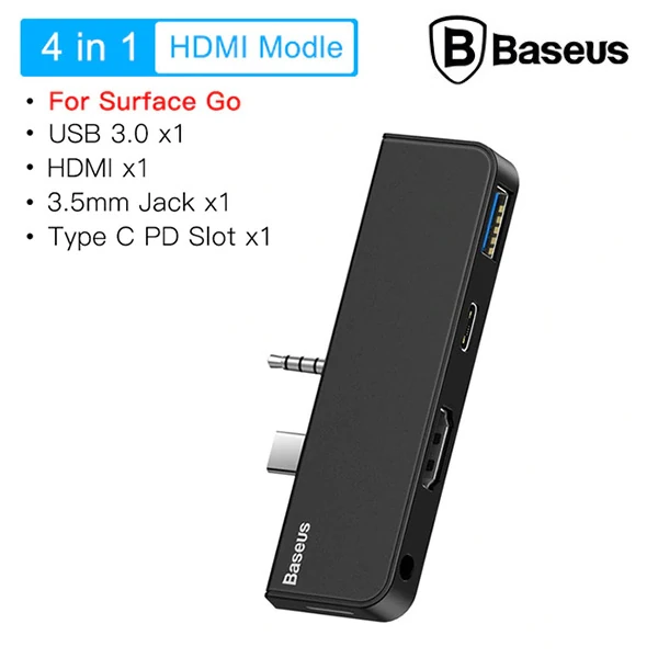 Baseus Multifunctional HUB Surface Go(Type-C+Audio to HD4K+USB3.0+Type-C(data)+Audiok - Siyah