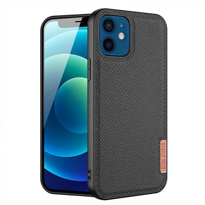 Dux Ducis Fino Serisi iPhone 12 -12 Pro 6.1inç Kılıf Premium Dokuma Silikon Kılıf - Siyah
