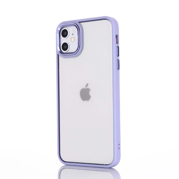 Ally iPhone 12 - 12 Pro 6.1inç Kılıf Parlak Renkli Çerçeveli Ultra Lüx TPU Silikon Kılıf - Açık Mor