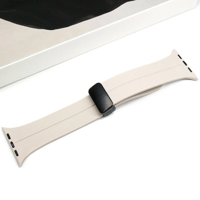 Ally Apple Watch 7-8 45mm 6-5-4 44mm Watch Ultra 49mm Manyetik Uçlu Silikon Kayış Kordon 3-2-1 42mm - Açık Gri